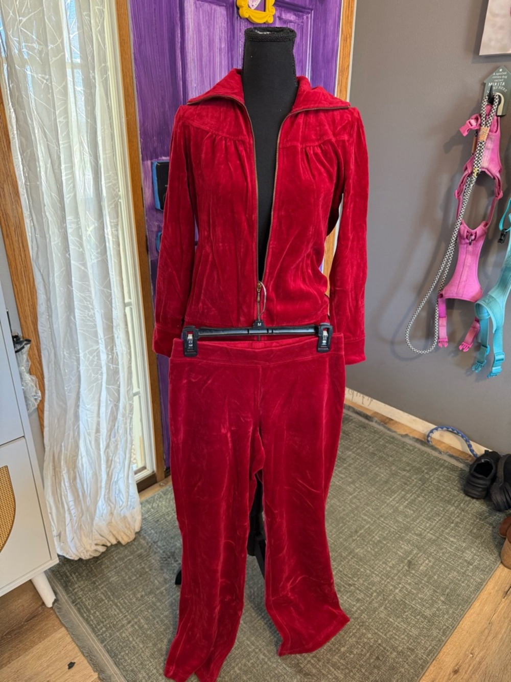 Style & Co. Red Velour Zip Jacket and Jogger Pants Set